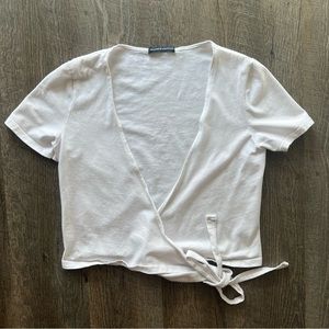 brandy melville white short sleeve rae tie front / wrap top